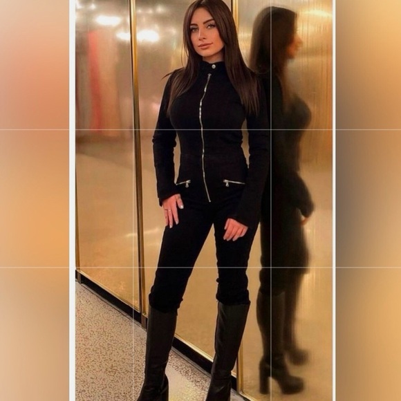 Zara Pants - New Zara Black Denim Zipper Moto Fitted Jumpsuit Small Medium 8197/247